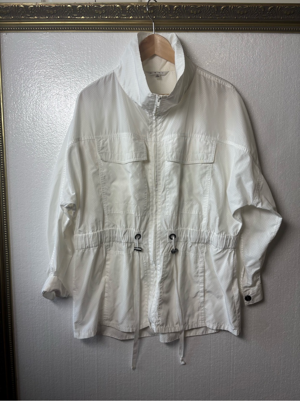 CAbi White Fairway Perforated Xip Up Utility Jacket-medium
